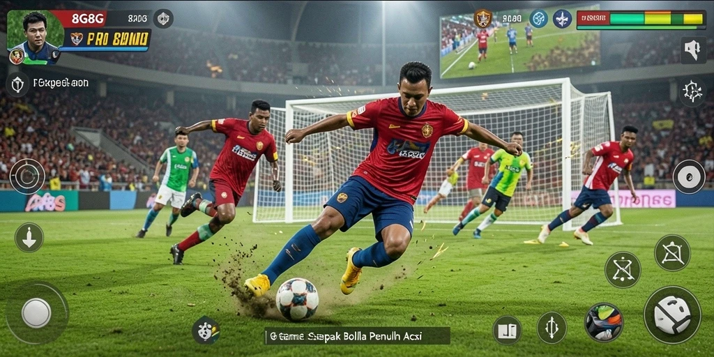 Screenshot gameplay 8G8G menampilkan aksi seru di lapangan sepak bola.