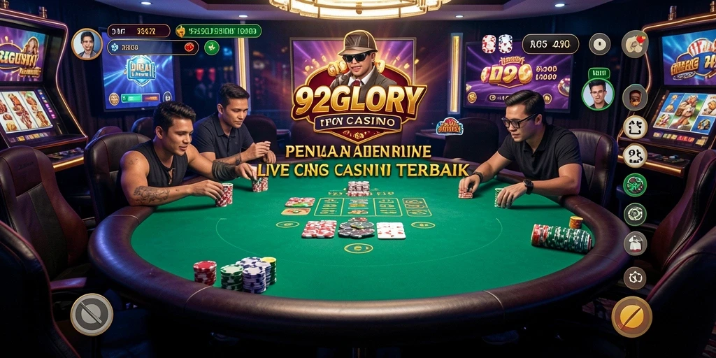 Screenshot gameplay 92GLORY menampilkan dealer live dalam aksi.
