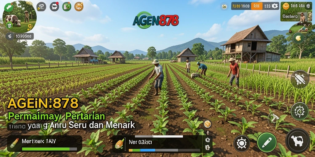 Tampilan gameplay AGEN878 dengan ladang hijau dan tanaman yang tumbuh subur.