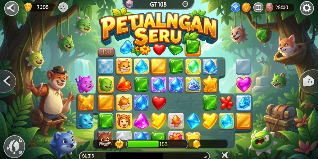 Tangkapan layar menampilkan gameplay seru di GT108 dengan pencocokan item.
