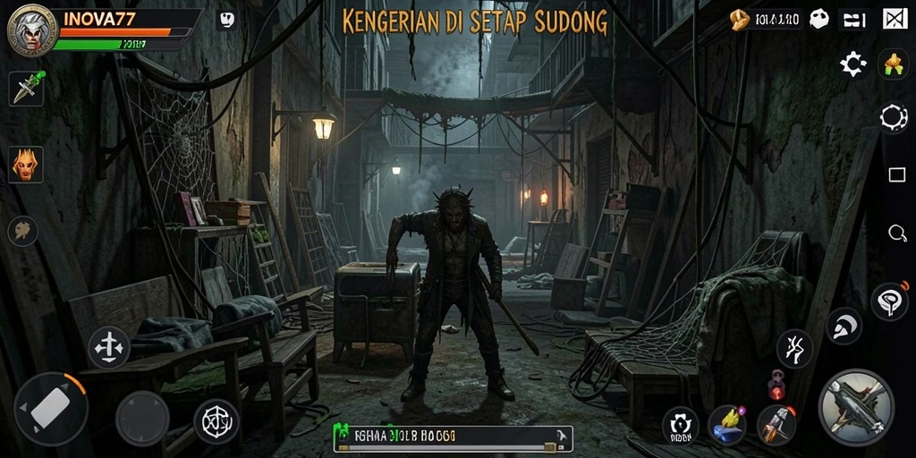 Screenshot utama INOVA77 menampilkan suasana gelap dan menegangkan dalam gameplay Horror.