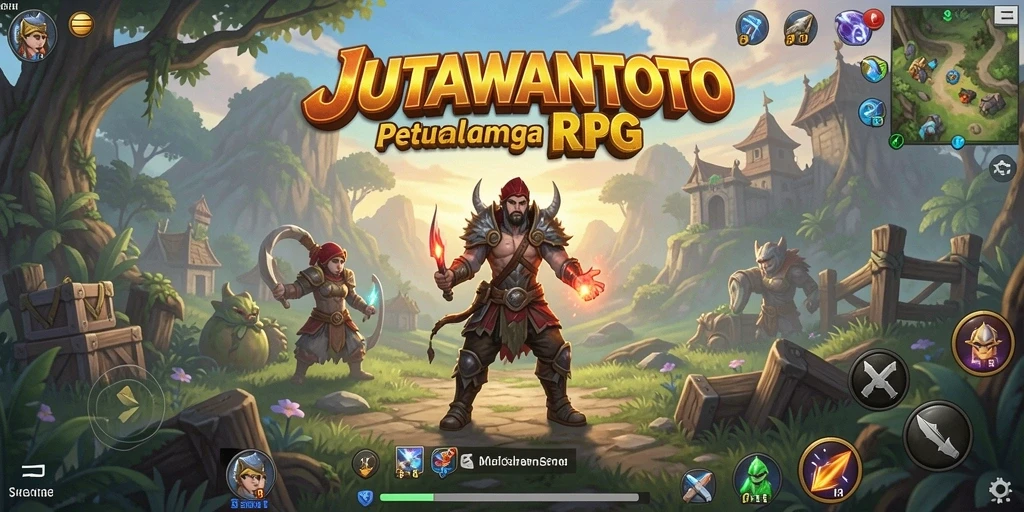Tampilan gameplay seru dalam JUTAWANTOTO dengan aksi RPG yang mendebarkan.